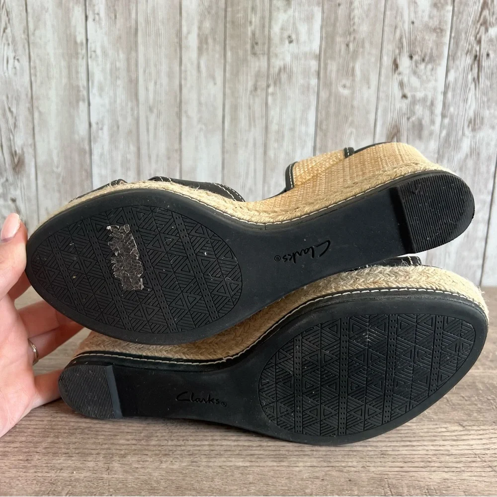 Clarks Amelia Air Black and Natural Espadrille Wedge Sandals 8.5 - Picture 8 of 9